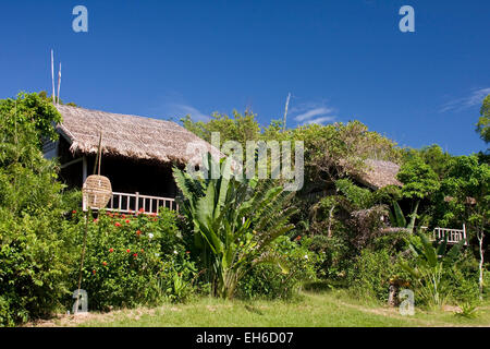 Einfache palm Bungalow im Mango Bay Beach, Insel Phu Quoc, Vietnam, Asien Stockfoto