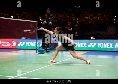 Birmingham, Vereinigtes Königreich. 8. März 2015. Saint Nehwal von Indien Frauen Finale bei den Yonex All England Badminton Championships. Bildnachweis: Aktion Plus Sport/Alamy Live-Nachrichten Stockfoto