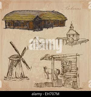 Serie Reisen: BELARUS (Set Nr. 3) - Sammlung von einem Vektor-Illustrationen von Hand gezeichnet. Jede Zeichnung bestehen aus drei Schichten Stock Vektor