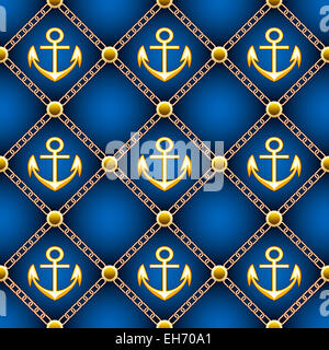 Nahtloses Polster Muster mit goldenen Anker und Ketten, die mit der Verwendung von Farbverläufen gezeichnet Stockfoto