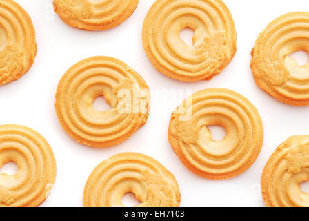 Butter Kekse Hintergrund auf weiß Stockfoto