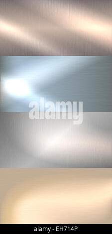 Satz von gebürstetem Metall Hintergründe mit verschiedenen Lichteffekten. Stockfoto