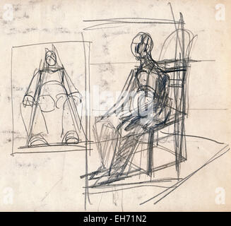 Eine handgezeichnete Illustrationen, schwarze Kohle und Bleistift Technik auf Papier. Menschliche Figur. Stockfoto