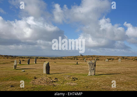 Die Hurlers Stone Kreise in der Nähe von Schergen, Cornwall Stockfoto