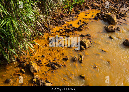 Fluss verschmutzt mit sauren Abwasser aus Dabaoshan Mine, Guangdong, China Stockfoto