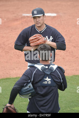 Tampa, Florida, USA. 7. März 2015. Masahiro Tanaka (Yankees) MLB: Masahiro Tanaka von der New York Yankees während des Frühling Trainings Baseball Trainings in Tampa, Florida, Vereinigte Staaten von Amerika. © AFLO/Alamy Live-Nachrichten Stockfoto