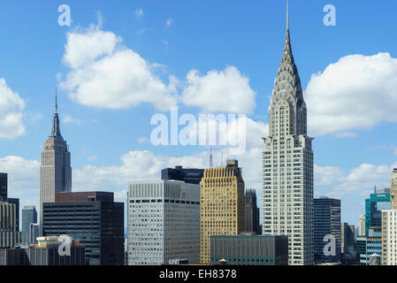 Manhattan Wolkenkratzer, darunter das Empire State Building und Chrysler Building, Manhattan, New York City, New York, USA Stockfoto