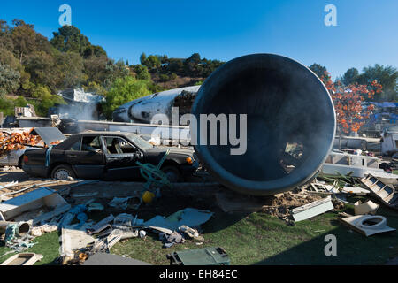 Flugzeug-Absturzstelle aus Krieg der Welten-Film In Universal Studios Theme Park, Los Angeles, Kalifornien Stockfoto