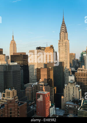 Manhattan Wolkenkratzer, darunter das Empire State Building und Chrysler Building, Manhattan, New York City, New York, USA Stockfoto