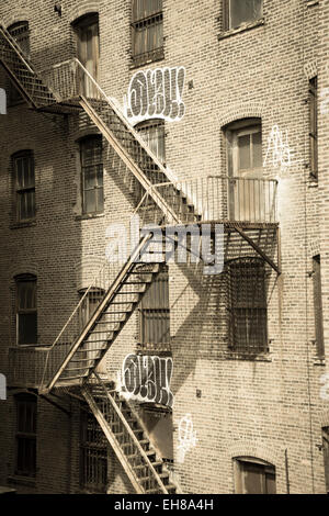 Feuer Fluchten auf ein altes Gebäude, Meatpacking Districrt, Manhattan, New York City, New York, USA Stockfoto