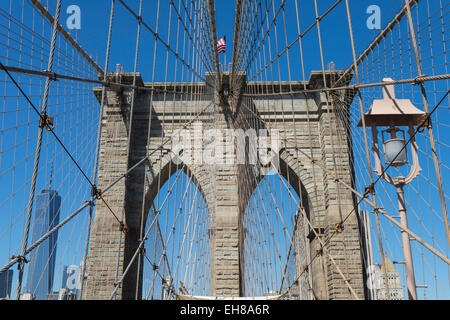 Detail der Brooklyn Bridge, Brooklyn, New York City, New York, Vereinigte Staaten von Amerika, Nordamerika Stockfoto