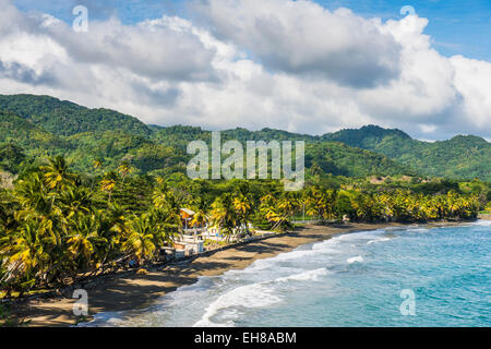 Blick über den Strand von Roxborough, Tobago, Trinidad und Tobago, Karibik, Karibik, Mittelamerika Stockfoto