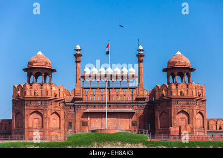 Rotes Fort in Delhi. UNESCO World Heritage Site, das Rote Fort ist ein Wahrzeichen von Indien. Delhi, Indien. Stockfoto