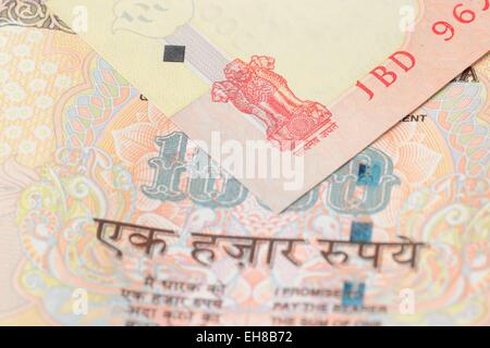 Indische Währung von tausend Rupien. Stockfoto
