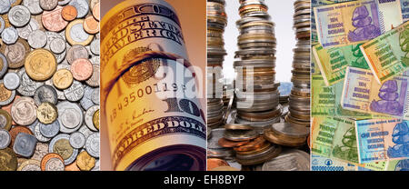 Münzen und Banknoten Stockfoto