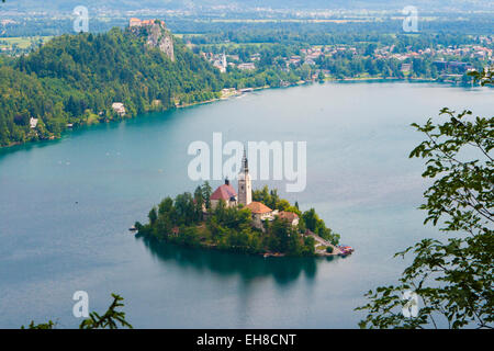 Bleder See vom Osojnica-Hügel aus gesehen Stockfoto