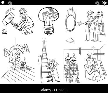 Schwarz / weiß Darstellung Satz humorvolle Karikatur Konzepte oder Ideen und Metaphern mit lustigen Figuren Stockfoto