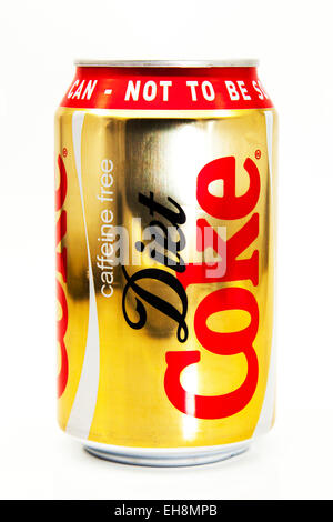 Diät Cola Koffein können kostenlose Coca Cola pop Limonade Dose verzinnt Logo Produkt Ausschnitt weißen Hintergrund textfreiraum isoliert Stockfoto