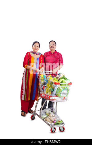 2 indische Senioren verheiratet Paare trolley Shopping Stockfoto