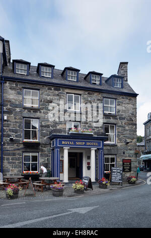 Royal-Schiff-Hotel im Ortszentrum. Snowdonia-Nationalpark, Gwynedd, Wales, UK. Stockfoto