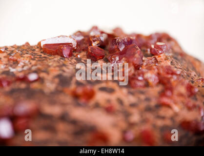 Vanadinit rote Kristalle, Mineral extreme Nahaufnahme Stockfoto