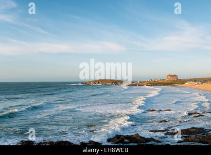 Blick auf Fistral Strand von Newquay an der Nordküste von Cornwall Stockfoto
