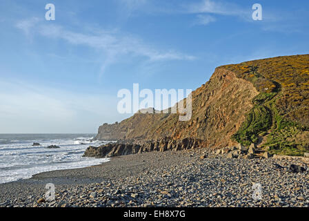 Menachurch Punkt, dem Strand und Klippen an Northcott Mündung in der Nähe von Bude. Stockfoto