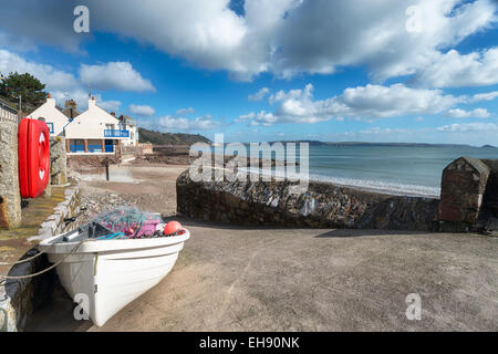 Angelboot/Fischerboot am Kingsand auf der Halbinsel Rame in Cornwall Stockfoto