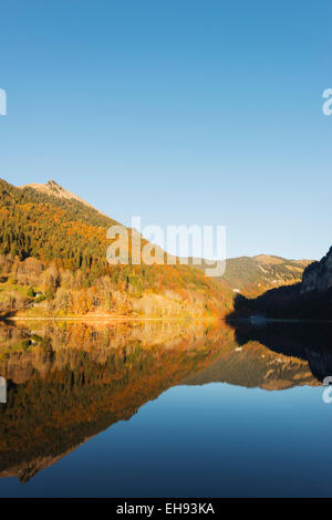 Europa, Frankreich, Haute Savoie, Rhône-Alpen, Morzine, Lac de Châtel, Alpensee Stockfoto