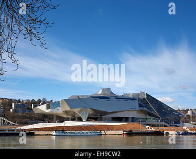 Gesamtüberblick über die Rhone. Musée des Confluences, Lyon, Frankreich. Architekt: COOP HIMMELB (L) AU, 2015. Stockfoto