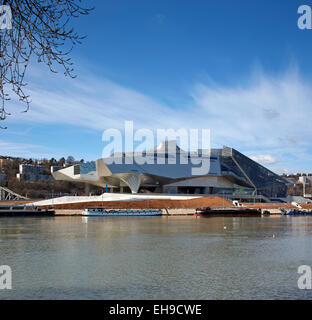 Gesamtüberblick über die Rhone. Musée des Confluences, Lyon, Frankreich. Architekt: COOP HIMMELB (L) AU, 2015. Stockfoto