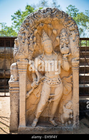 Wächter-Stein bei Ratnaprasada (Rathna Prasada), Anuradhapura, Sri Lanka Stockfoto