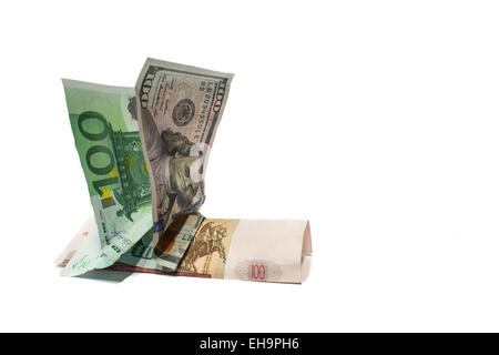 Euro und Dollar Reiten auf russische Währung Rubel Stockfoto