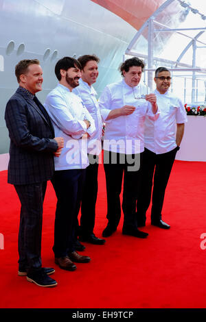 Southampton, Großbritannien. 10. März 2015. James Martin, Marco Pierre White Olly Smith und anderen Prominenten Köchen bei der Benennung von P&O Cruises neue Flaggschiff BR Stockfoto