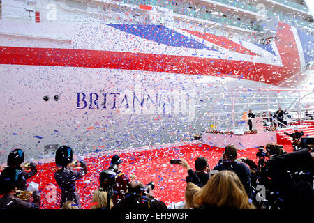 Southampton, UK. 10. März 2015. Kreuzen Sie Tape bei der Namensgebung P & O Kreuzfahrten neue Flaggschiff BRITANNIA Credit: Paul Chambers/Alamy Live News Stockfoto