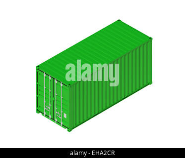 Grüne Metall Versand Frachtcontainer isoliert auf weiß, industrielle Fracht Transport-Objekt. 3D Illustration, isometrische pro Stockfoto