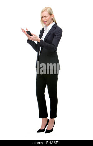 wütend anzuschreien Handy Geschäftsfrau Stockfoto