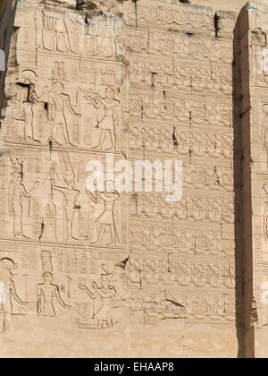 Reliefs am Tempel von Haroeris und Sobek in Kom Ombo im Niltal, Oberägypten Stockfoto