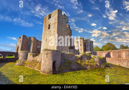 Ruinen der mittelalterlichen Burg Raglan (Walisisch: Castell Rhaglan) Monmothshire, Wales. Stockfoto