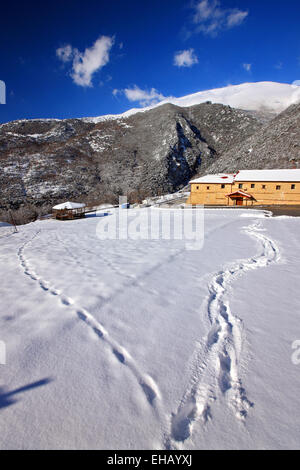 Sparmos ("Heilige Dreifaltigkeit") Kloster, Olympus Berg, Gemeinde Elassona, Larissa, Thessalien, Griechenland. Stockfoto