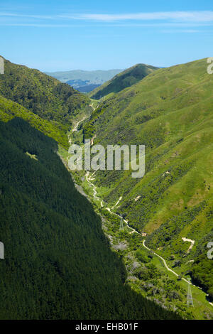 Getriebe-Gully, vorgeschlagenen Autobahn Route, Paekakariki, Kapiti Küste, nördlich von Wellington, Nordinsel, Neuseeland; Luftbild Stockfoto