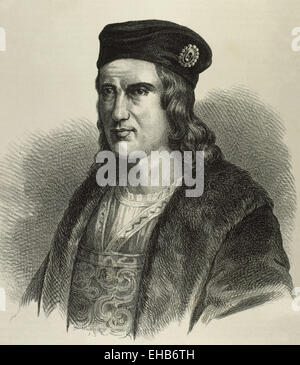 Gonzalo Fernández de Córdoba (453-1515), The Great Captain. Spanischer General, die Eroberung von Granada und italienischen Kriege gekämpft haben. Gravur. des 19. Jahrhunderts. Porträt. Stockfoto