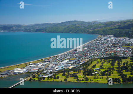 Hutt River and Petone, Wellington, Nordinsel, Neuseeland - Antenne Stockfoto