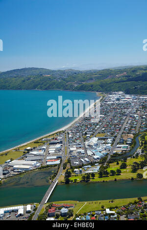 Hutt River and Petone, Wellington, Nordinsel, Neuseeland - Antenne Stockfoto