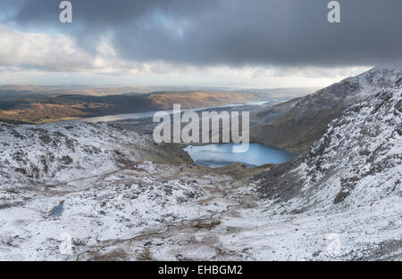 Hebel-Wasser und Coniston Water aus dem Gefängnis Band, Nationalpark Lake District Stockfoto