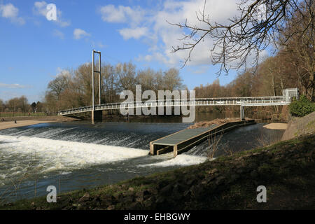 Steg und Fische übergehen Fluss Taff bei Blackweir, Cardiff Stockfoto