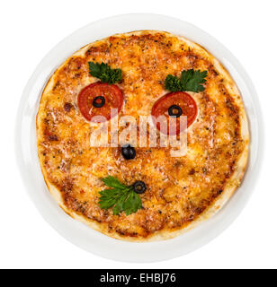 Restourant Servierplatte für Kindermenüs - Pizza mit Gesicht Stockfoto