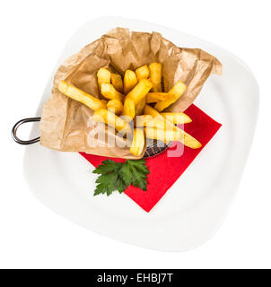 Restourant Servierplatte für Kindermenüs - Stick Kartoffeln Braten kostenlos auf weißem Hintergrund Stockfoto