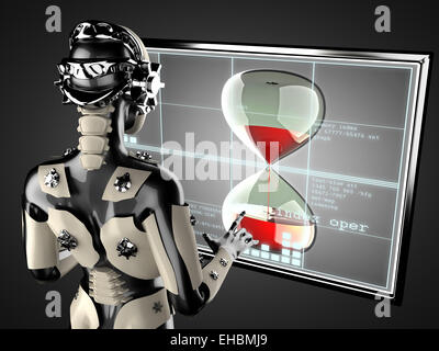 Roboter Frau manipulieren Hologramm displey Stockfoto