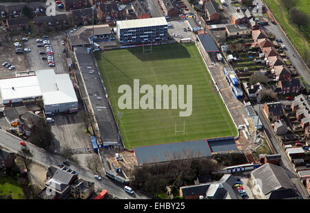 Luftaufnahme von Wakefield Trinity Wildcats Rugby-League-Stadion in Belle Vue, Wakefield, UK Stockfoto